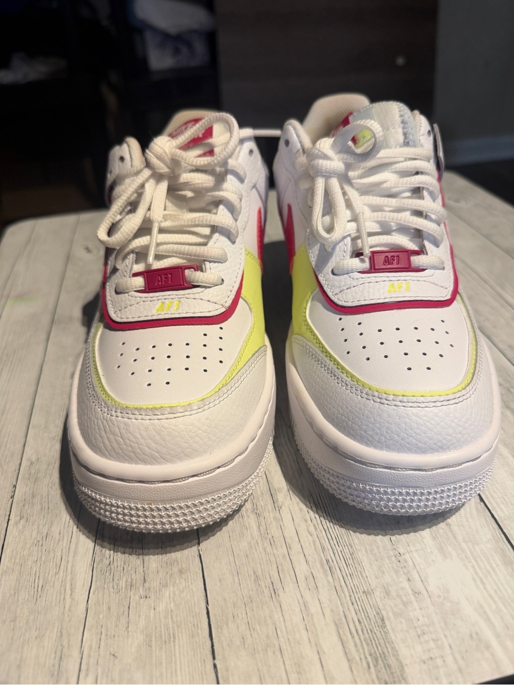 Nike Women’s Sneakers White with Pink and Neon Yellow Accents
